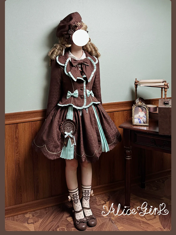 Bear Chocolate Slab - Classic Lolita Pleated JSK & SK Dress, Side Zipper - Image 59