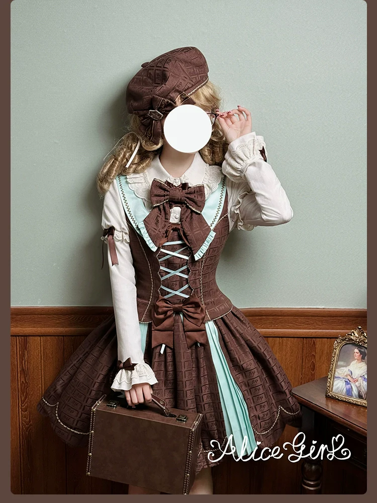 Bear Chocolate Slab - Classic Lolita Pleated JSK & SK Dress, Side Zipper - Image 63