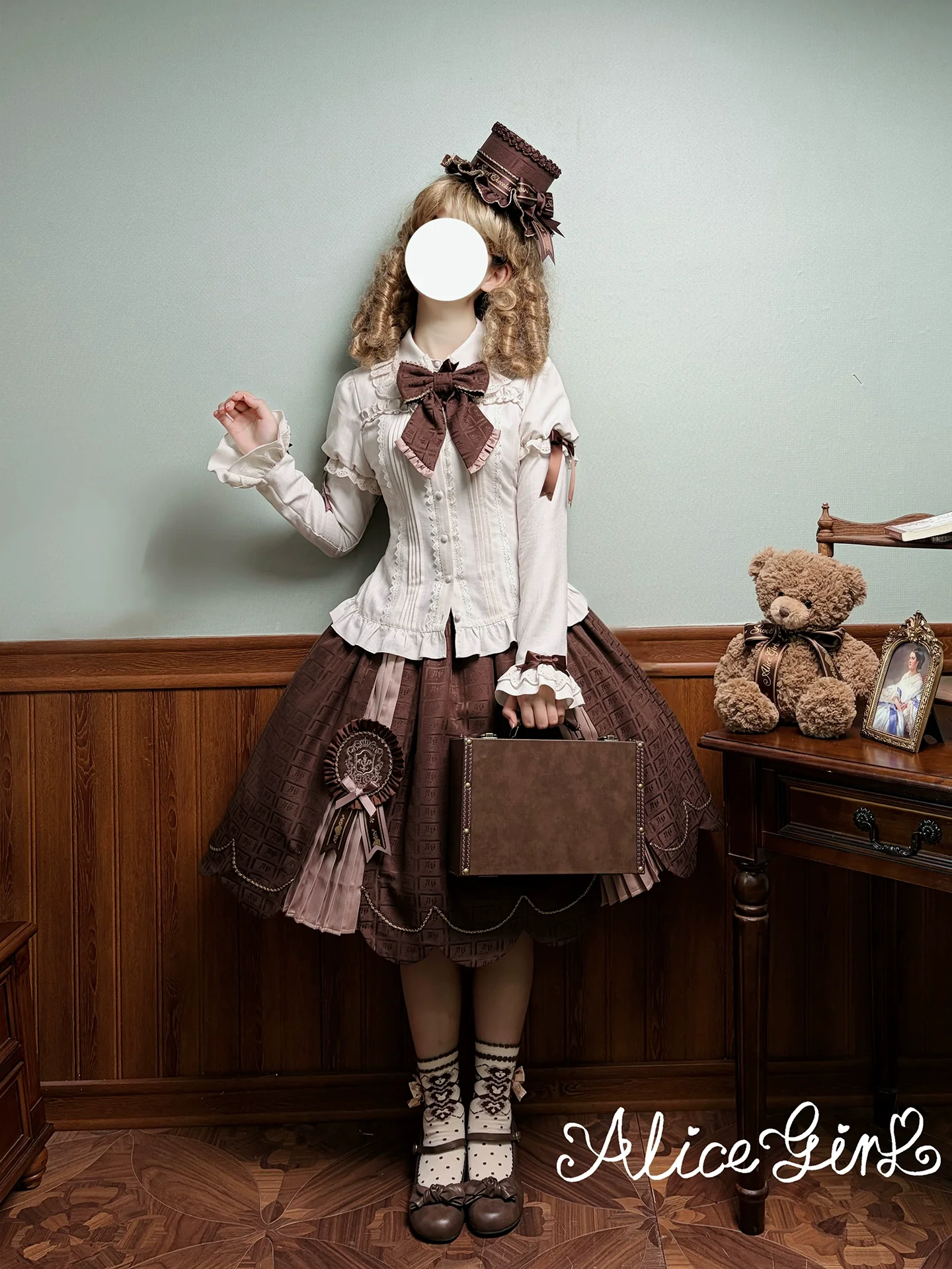 Bear Chocolate Slab - Classic Lolita Pleated JSK & SK Dress, Side Zipper - Image 65