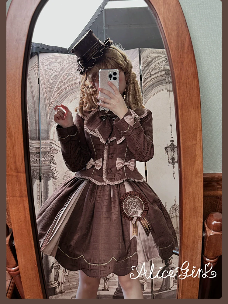 Bear Chocolate Slab - Classic Lolita Pleated JSK & SK Dress, Side Zipper - Image 71