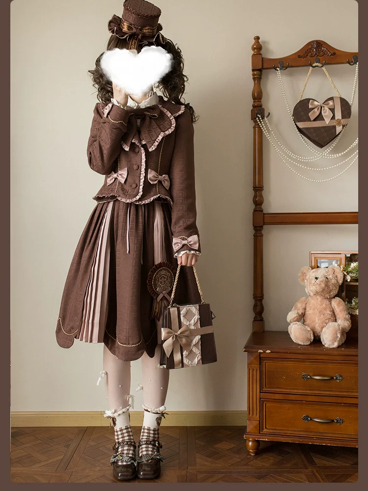 Bear Chocolate Slab - Classic Lolita Pleated JSK & SK Dress, Side Zipper - Image 8