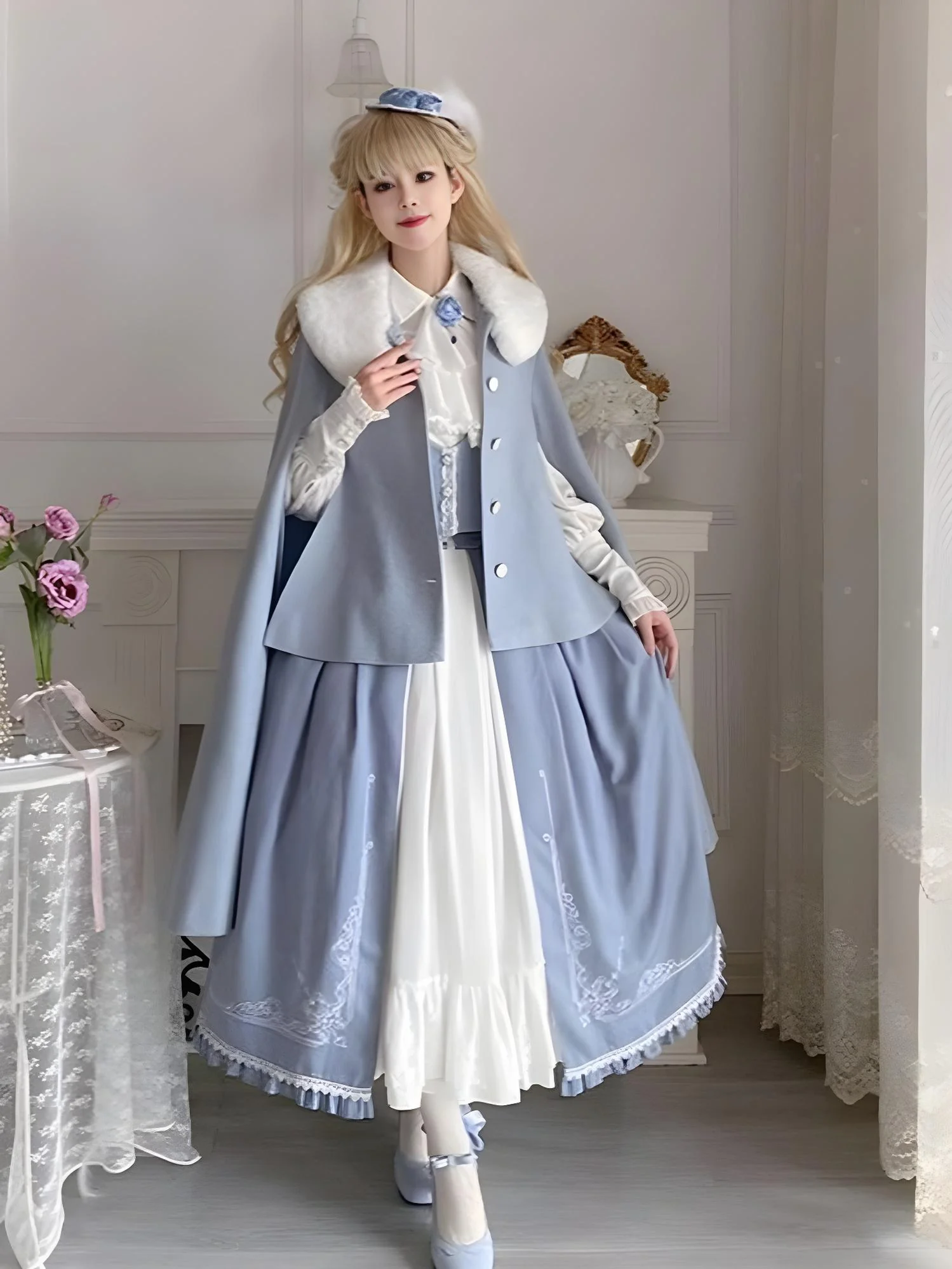 Miss Leisha - Classic Lolita Skirt Set Elegant Winter Cape - Image 11