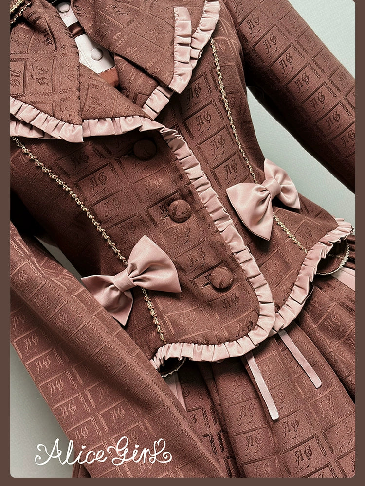 Alice Girl - Bear Chocolate Slab - Classic Lolita Slim Fit Jacket Coat, Lapel Collar - Image 11