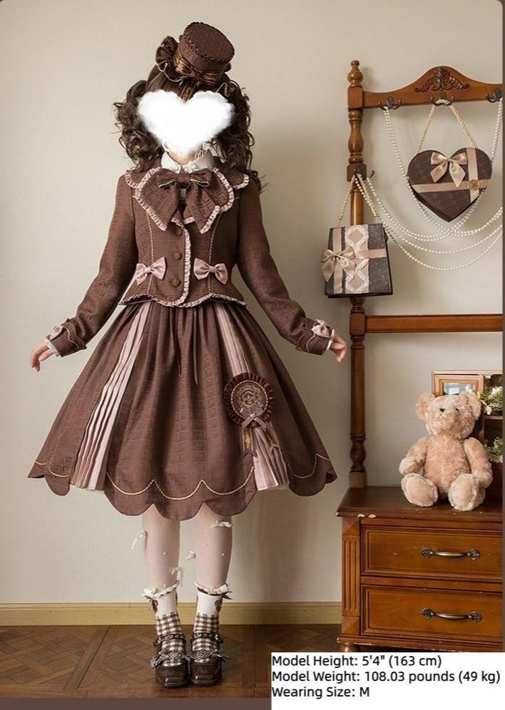 Alice Girl - Bear Chocolate Slab - Classic Lolita Slim Fit Jacket Coat, Lapel Collar - Image 18