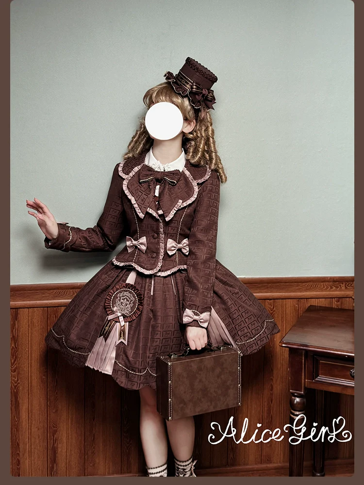 Alice Girl - Bear Chocolate Slab - Classic Lolita Slim Fit Jacket Coat, Lapel Collar - Image 25