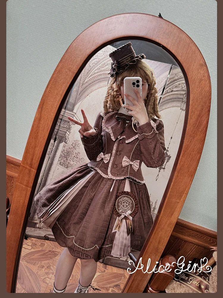 Alice Girl - Bear Chocolate Slab - Classic Lolita Slim Fit Jacket Coat, Lapel Collar - Image 31