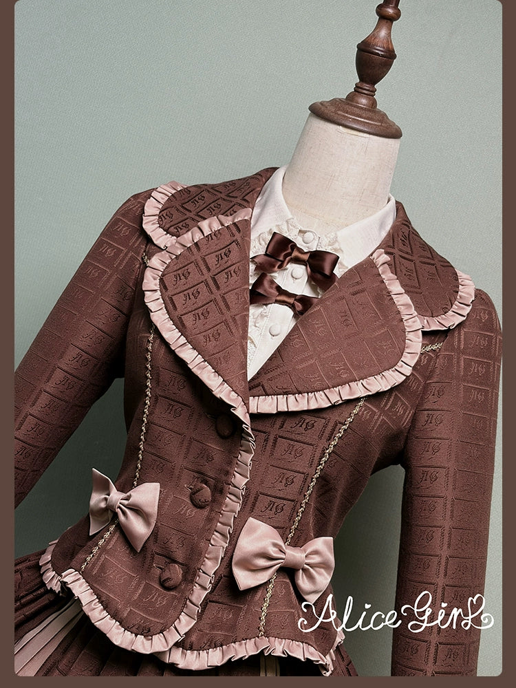 Alice Girl - Bear Chocolate Slab - Classic Lolita Slim Fit Jacket Coat, Lapel Collar - Image 5