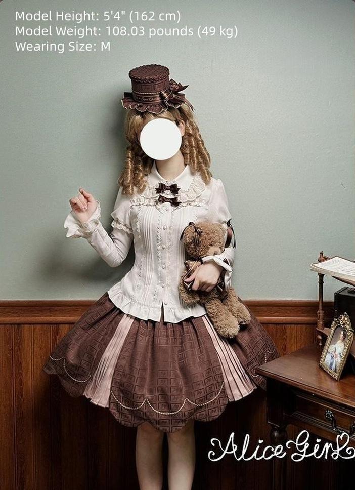Alice Girl - Bear Chocolate Slab - Classic Lolita Slim Fit Shirt, Back Lace-up - Image 14