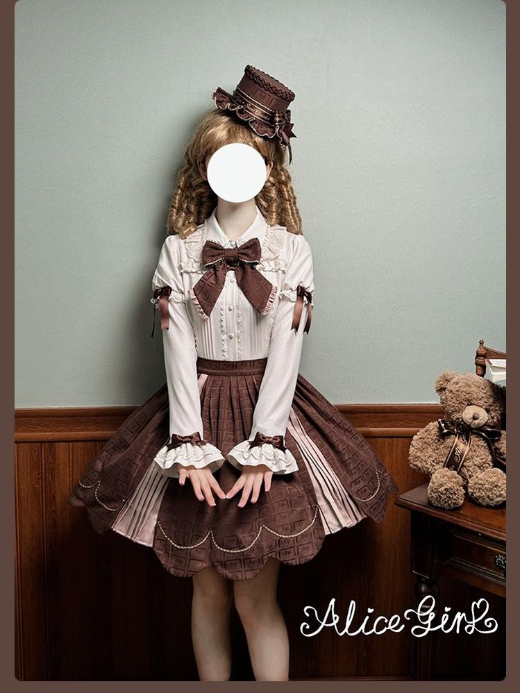 Alice Girl - Bear Chocolate Slab - Classic Lolita Slim Fit Shirt, Back Lace-up - Image 15