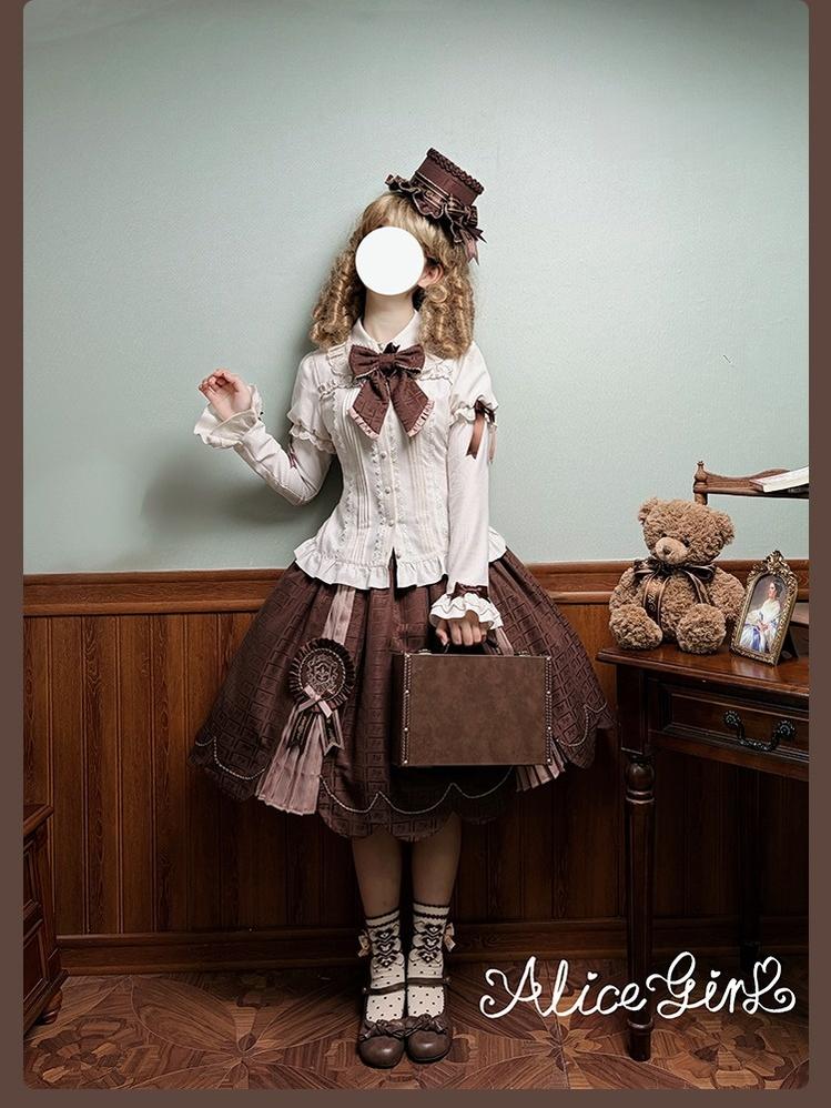 Alice Girl - Bear Chocolate Slab - Classic Lolita Slim Fit Shirt, Back Lace-up - Image 16