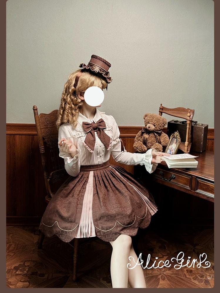Alice Girl - Bear Chocolate Slab - Classic Lolita Slim Fit Shirt, Back Lace-up - Image 17