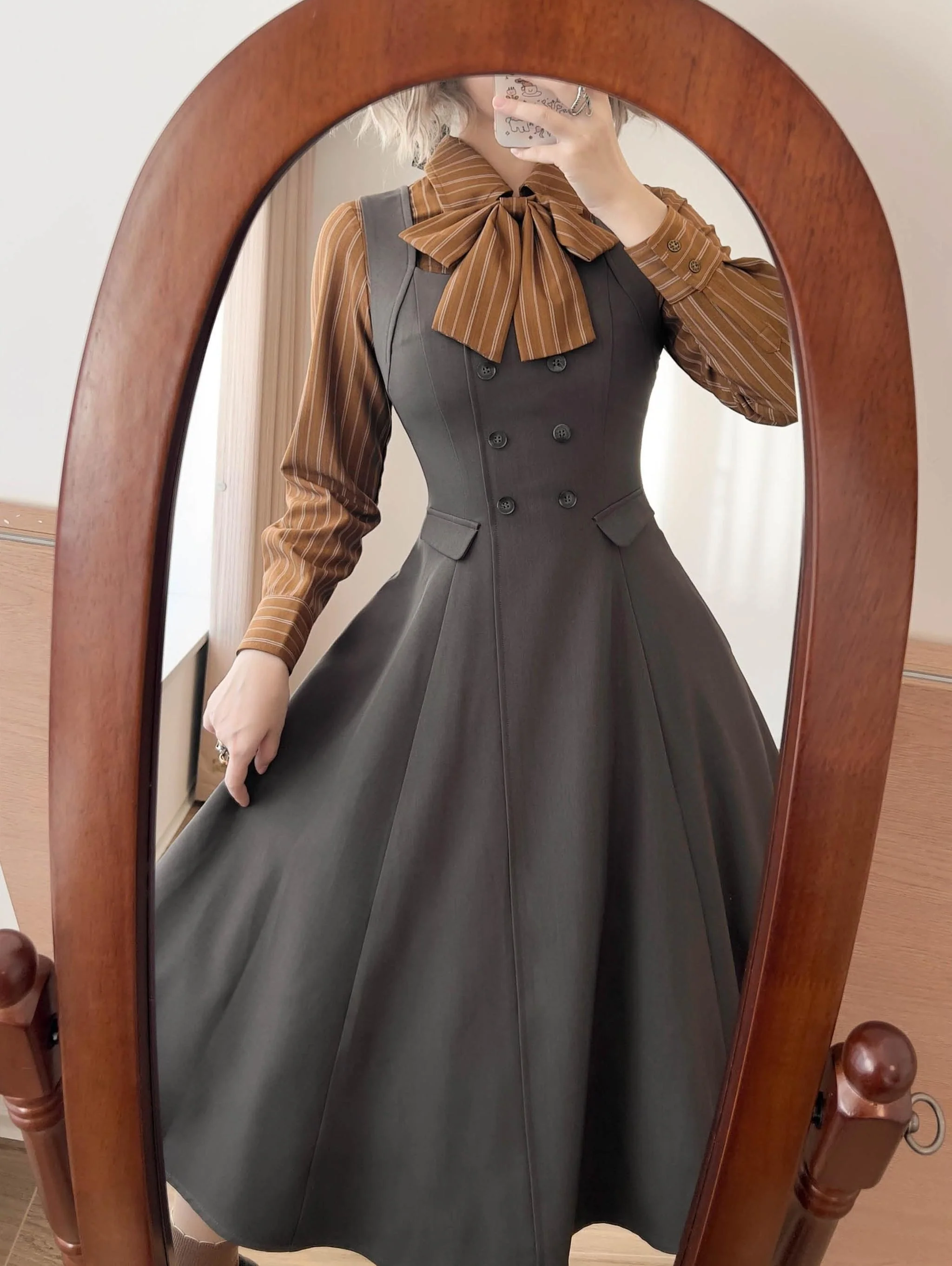 Forest Ode - Classic Lolita Striped Shirt, Detachable Bow Tie - Image 20