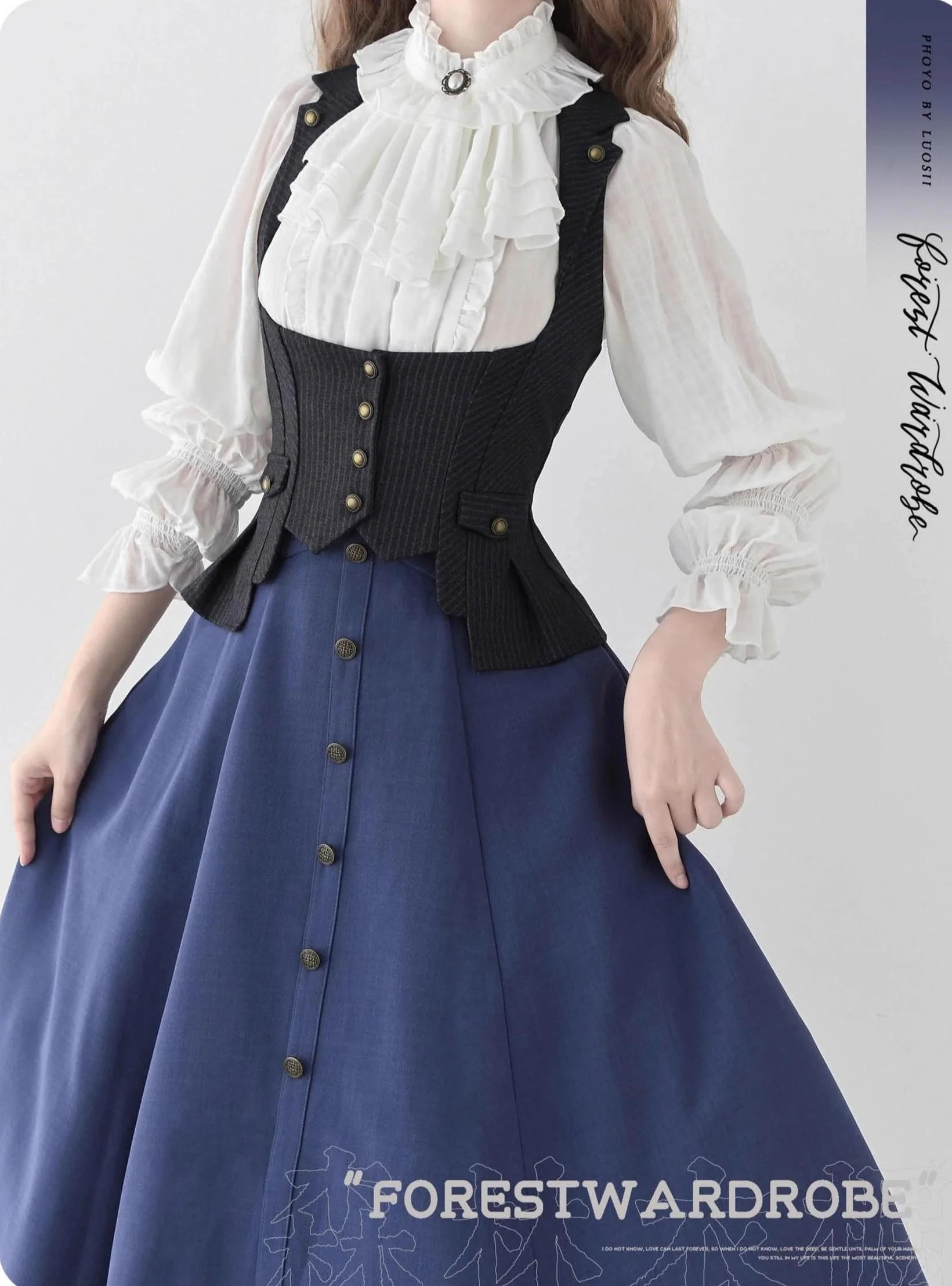 Forest Contract - Classic Lolita Striped Vest, Elastic Waist - Image 10