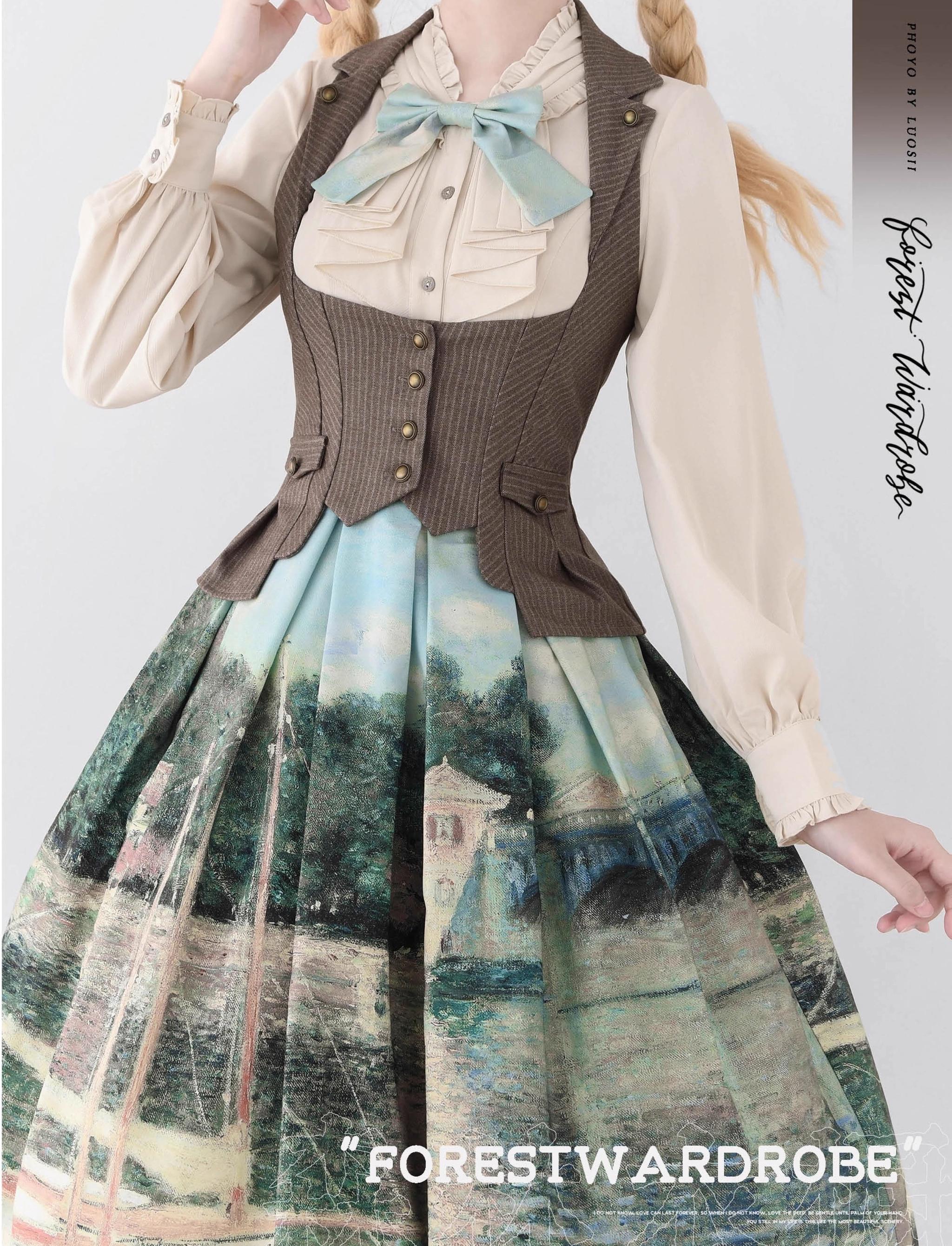Forest Contract - Classic Lolita Striped Vest, Elastic Waist - Image 18