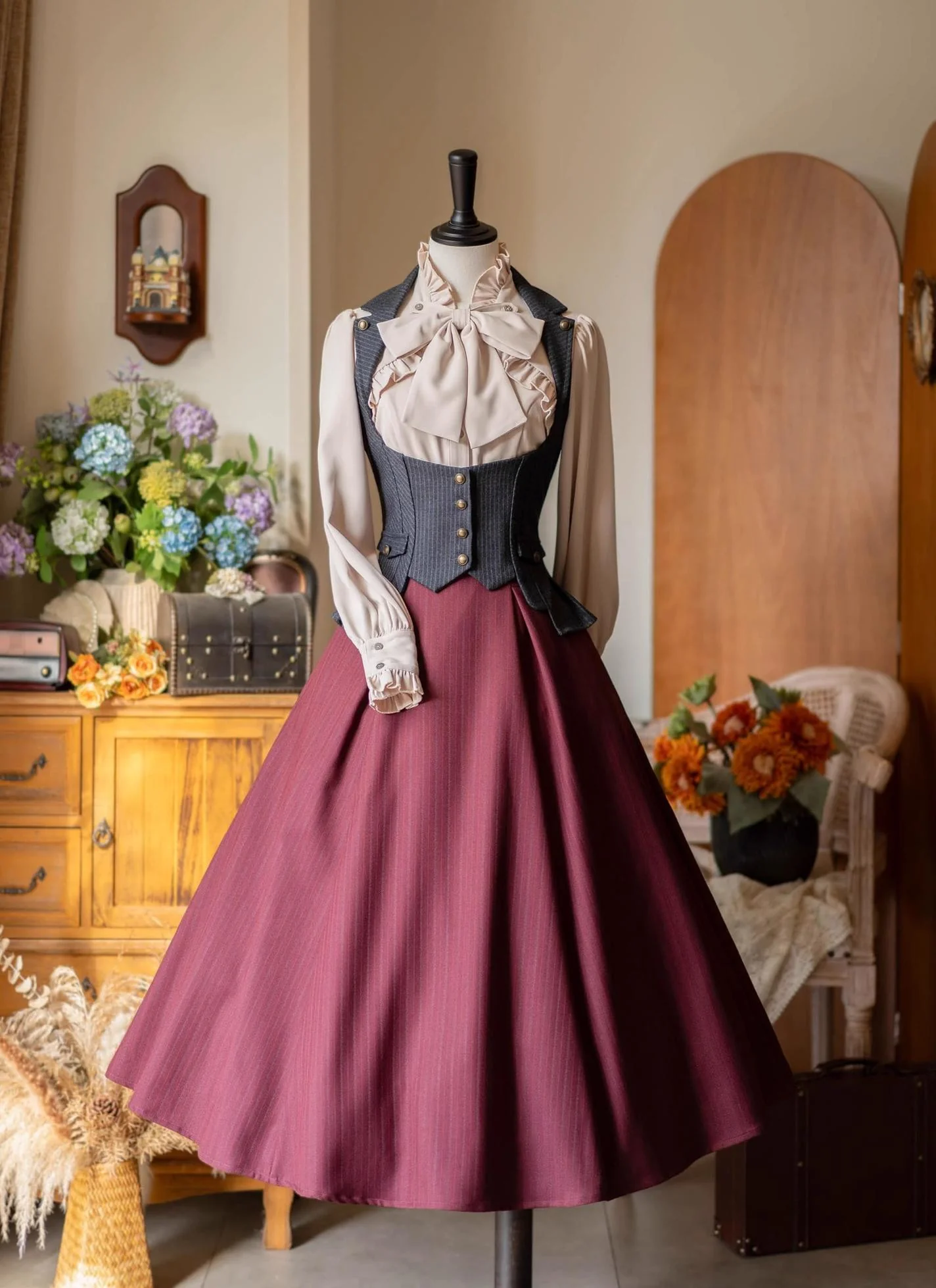 Forest Contract - Classic Lolita Striped Vest, Elastic Waist - Image 6