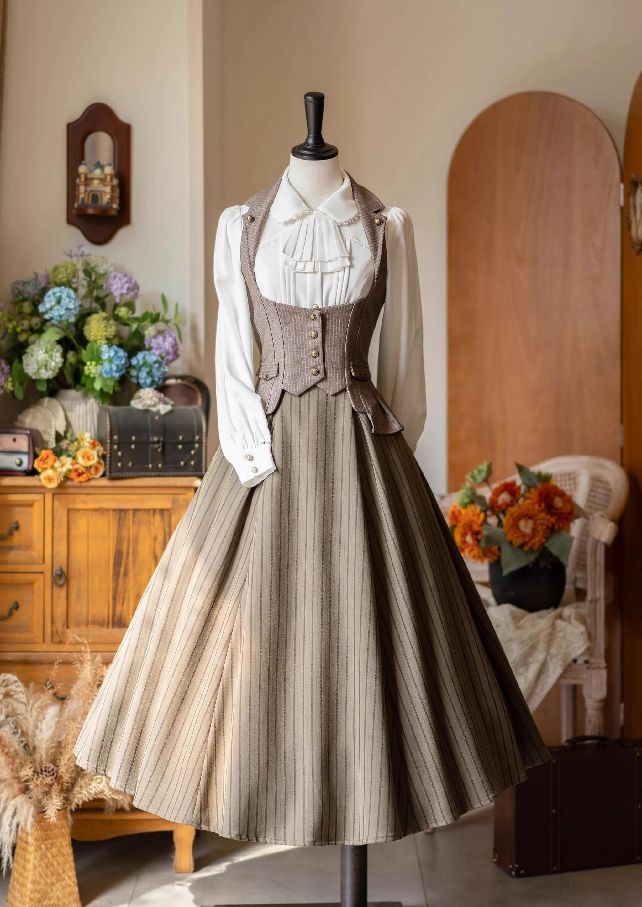 Forest Contract - Classic Lolita Striped Vest, Elastic Waist - Image 8