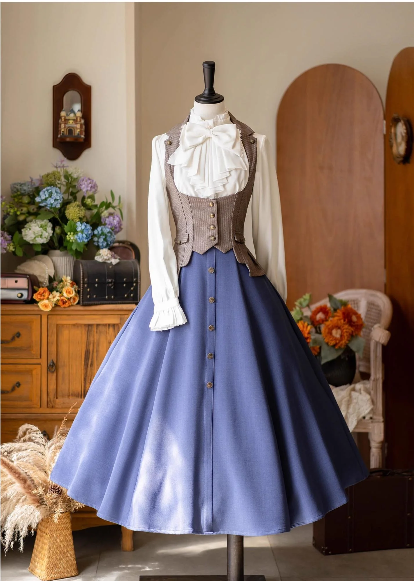 Forest Contract - Classic Lolita Striped Vest, Elastic Waist - Image 9