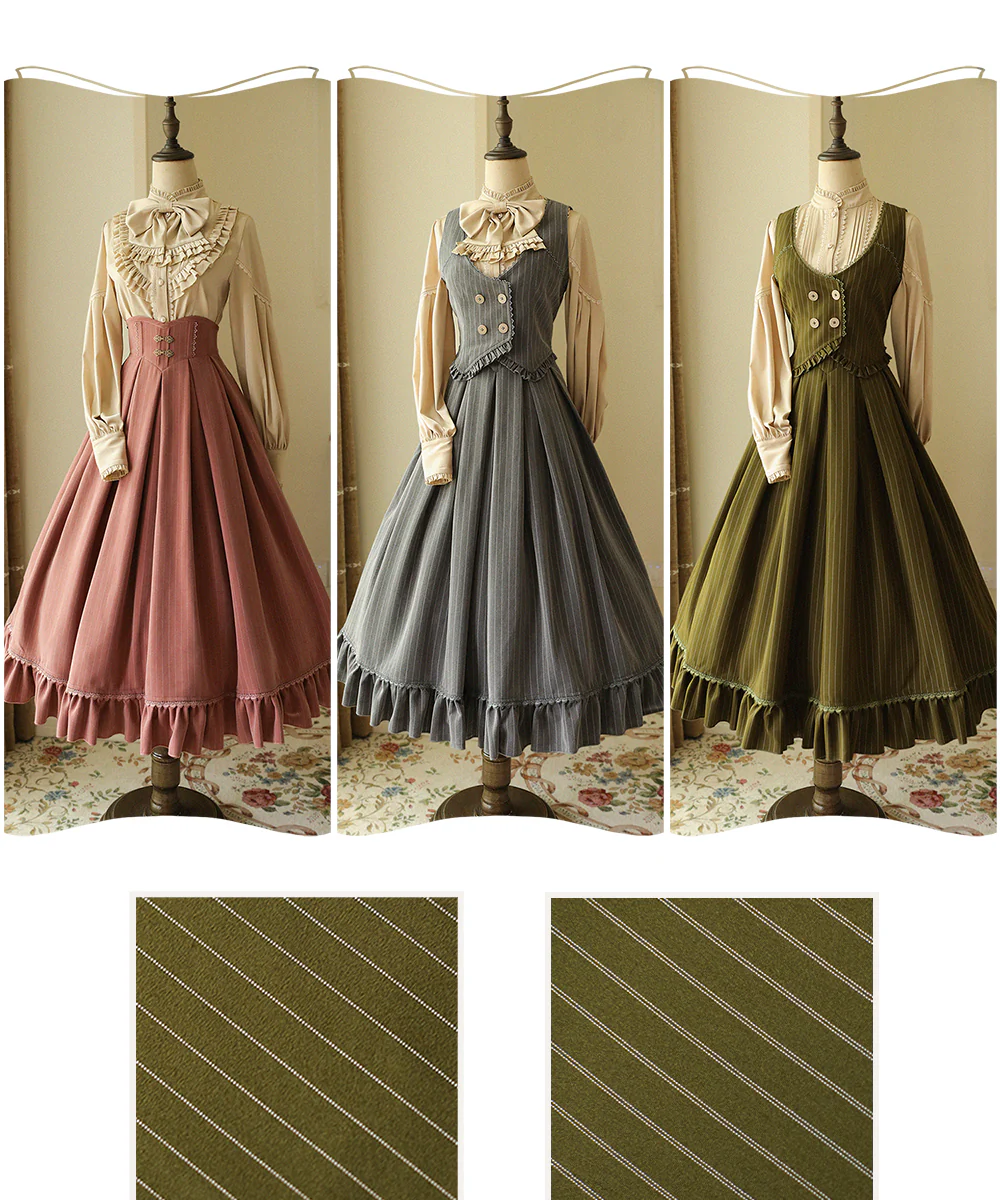 North of the Forest - Classic Lolita Striped Vest Skirt Set - Image 8