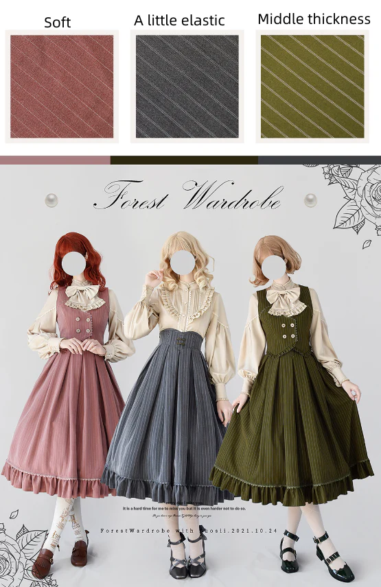 North of the Forest - Classic Lolita Striped Vest Skirt Set - Image 9