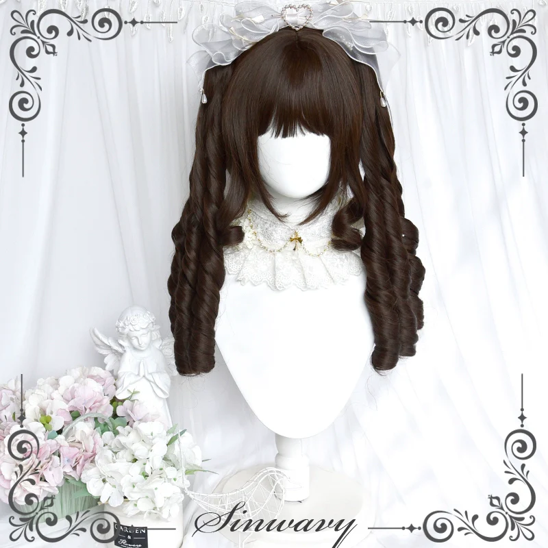 Sinwavy - Fairy Tale Town - Classic Lolita Wig Dark Brown Roman Curly Double Ponytail Wig - Image 4