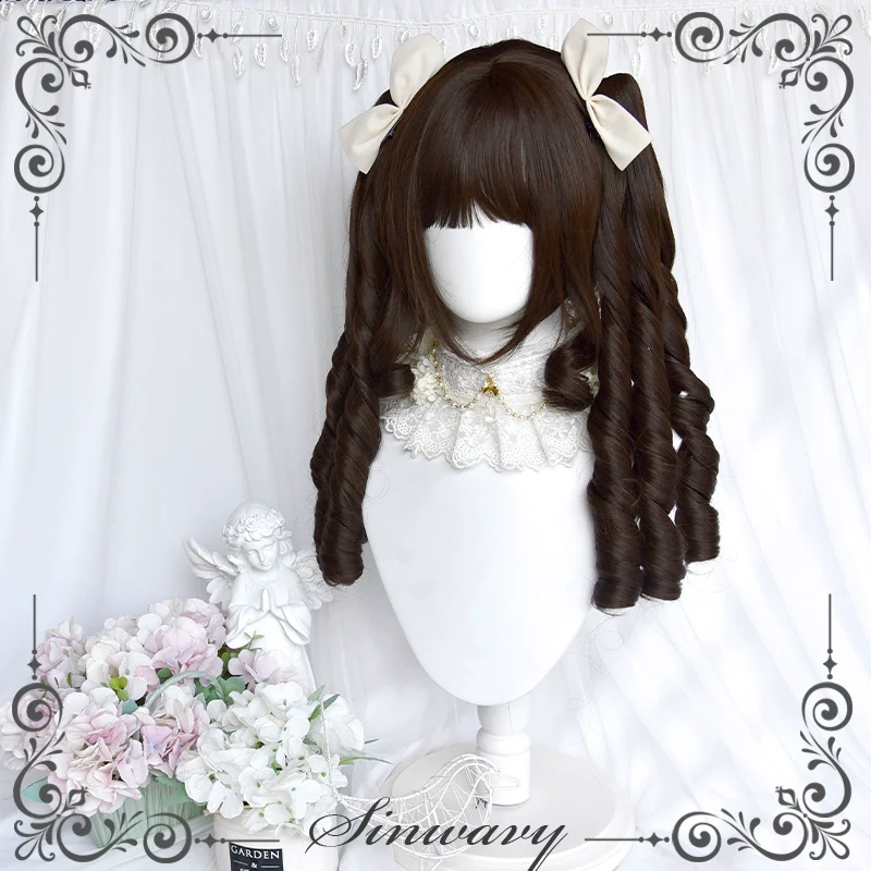 Sinwavy - Fairy Tale Town - Classic Lolita Wig Dark Brown Roman Curly Double Ponytail Wig - Image 5