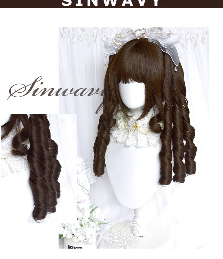 Sinwavy - Fairy Tale Town - Classic Lolita Wig Dark Brown Roman Curly Double Ponytail Wig - Image 6