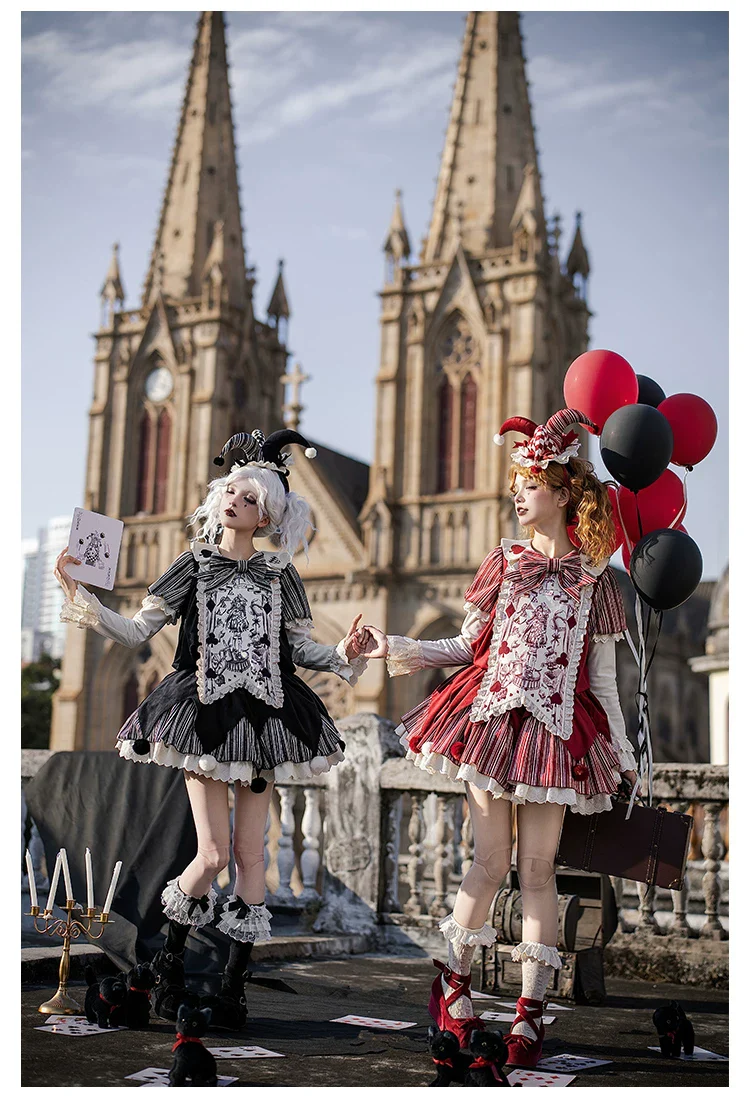 Puppet Mask - Clown Inspired Gothic Lolita OP Dress, Loose Fit - Image 12