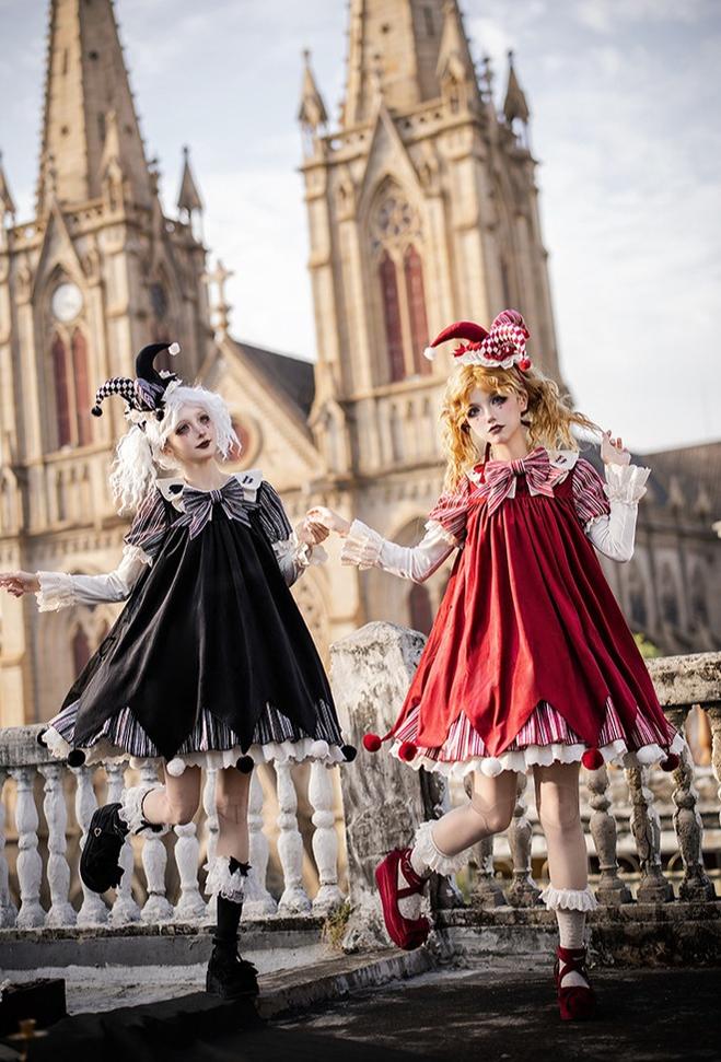 Puppet Mask - Clown Inspired Gothic Lolita OP Dress, Loose Fit - Image 13