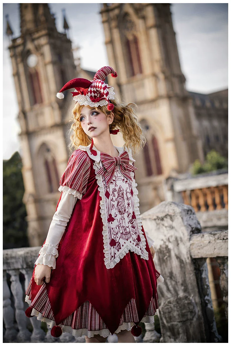 Puppet Mask - Clown Inspired Gothic Lolita OP Dress, Loose Fit - Image 16