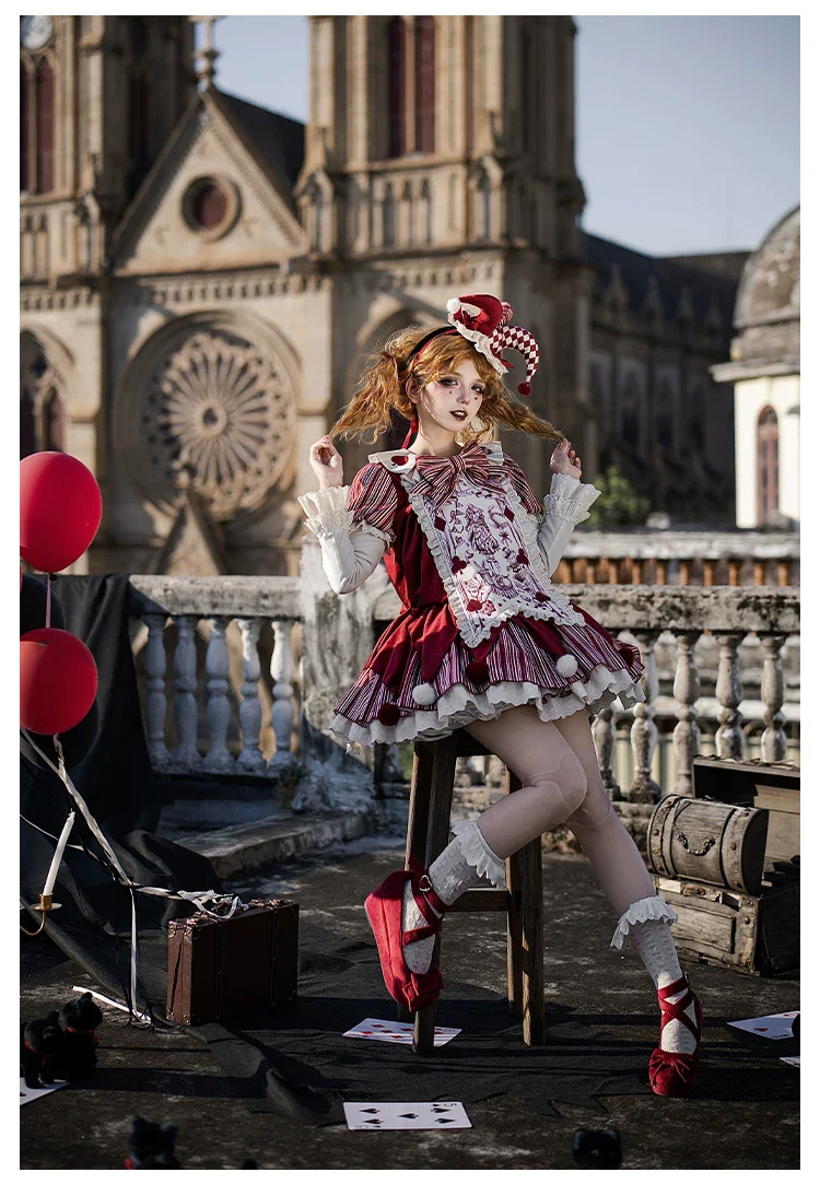 Puppet Mask - Clown Inspired Gothic Lolita OP Dress, Loose Fit - Image 20