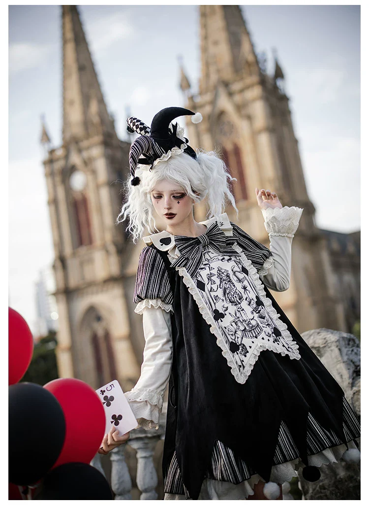 Puppet Mask - Clown Inspired Gothic Lolita OP Dress, Loose Fit - Image 21