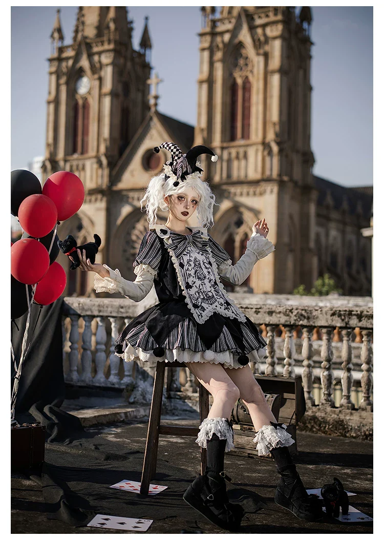 Puppet Mask - Clown Inspired Gothic Lolita OP Dress, Loose Fit - Image 22