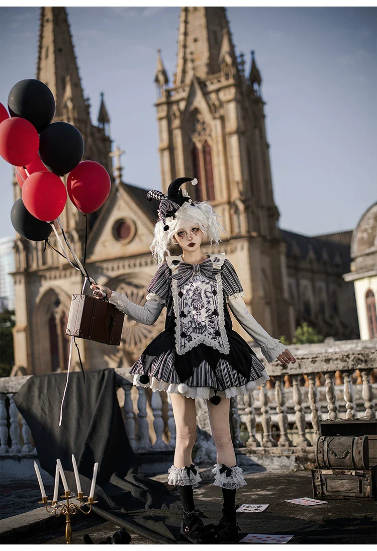 Puppet Mask - Clown Inspired Gothic Lolita OP Dress, Loose Fit - Image 23