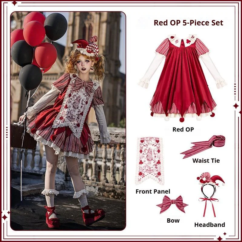 Puppet Mask - Clown Inspired Gothic Lolita OP Dress, Loose Fit - Image 28