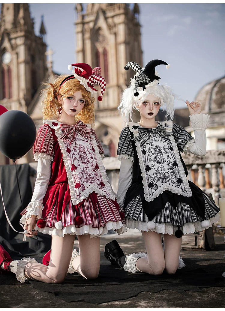 Puppet Mask - Clown Inspired Gothic Lolita OP Dress, Loose Fit - Image 3