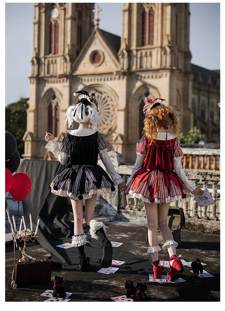 Puppet Mask - Clown Inspired Gothic Lolita OP Dress, Loose Fit - Image 4