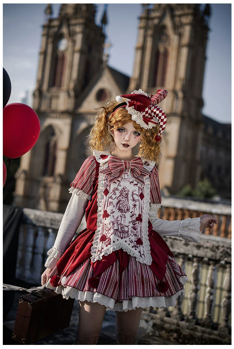 Puppet Mask - Clown Inspired Gothic Lolita OP Dress, Loose Fit - Image 6
