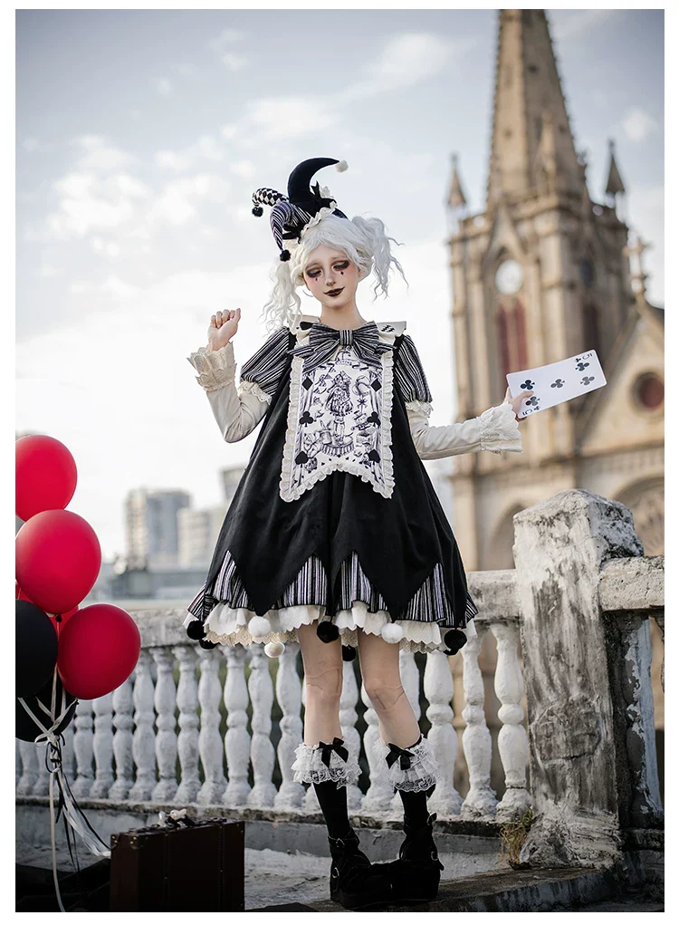 Puppet Mask - Clown Inspired Gothic Lolita OP Dress, Loose Fit - Image 7