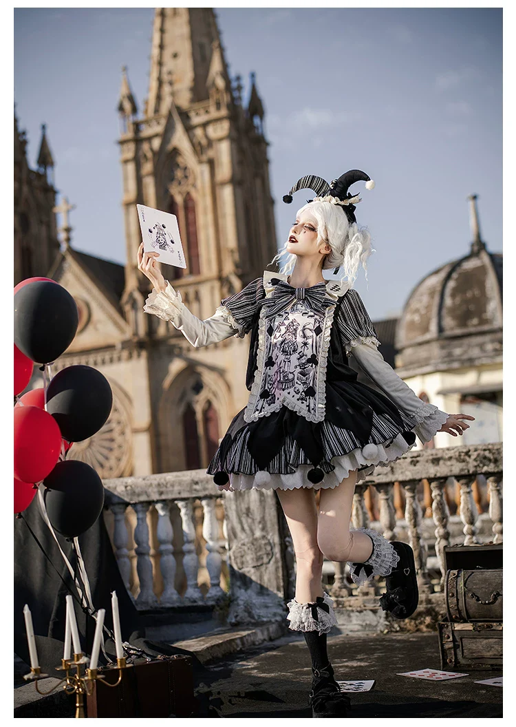 Puppet Mask - Clown Inspired Gothic Lolita OP Dress, Loose Fit - Image 8