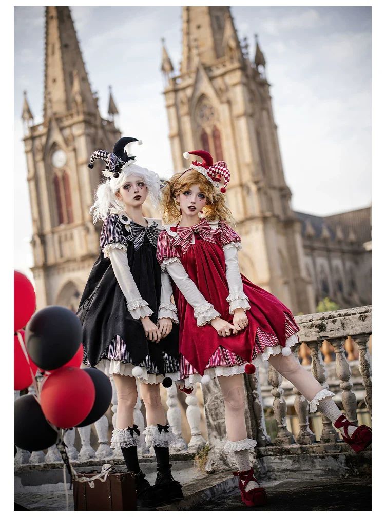 Puppet Mask - Clown Inspired Gothic Lolita OP Dress, Loose Fit - Image 9