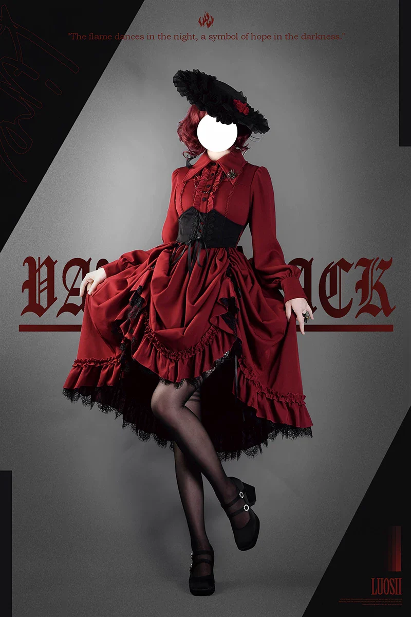 Bloodlust Banquet - Color-Block Gothic Lolita Dress, Lifted Hem - Image 2