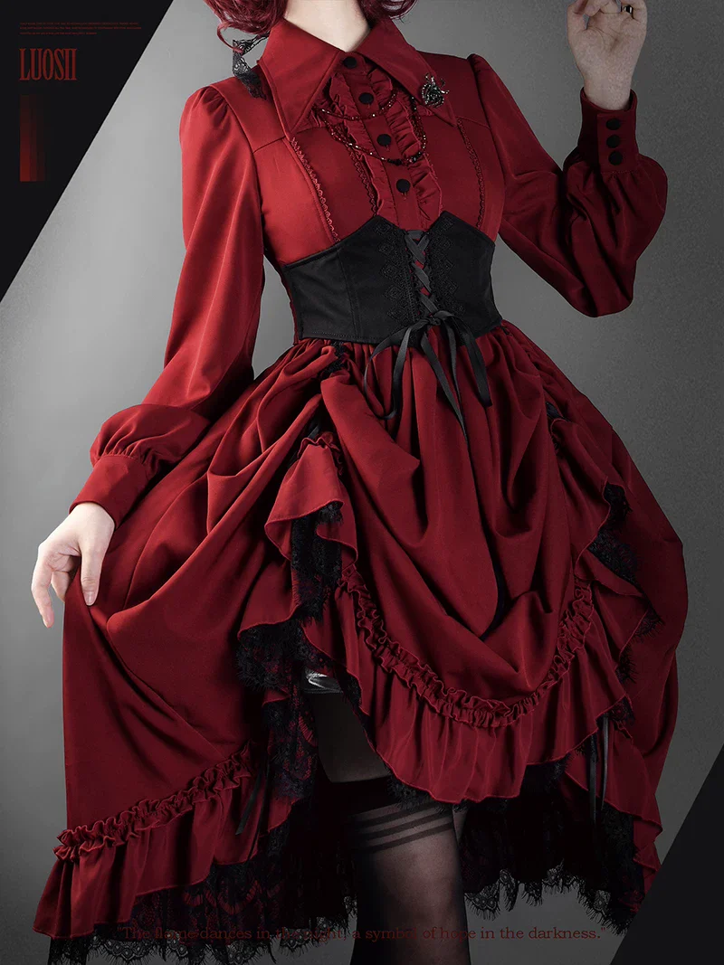 Bloodlust Banquet - Color-Block Gothic Lolita Dress, Lifted Hem - Image 5
