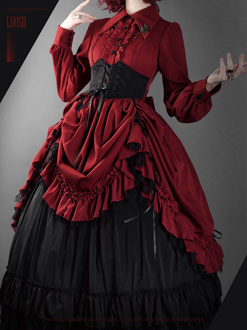 Bloodlust Banquet - Color-Block Gothic Lolita Dress, Lifted Hem - Image 7