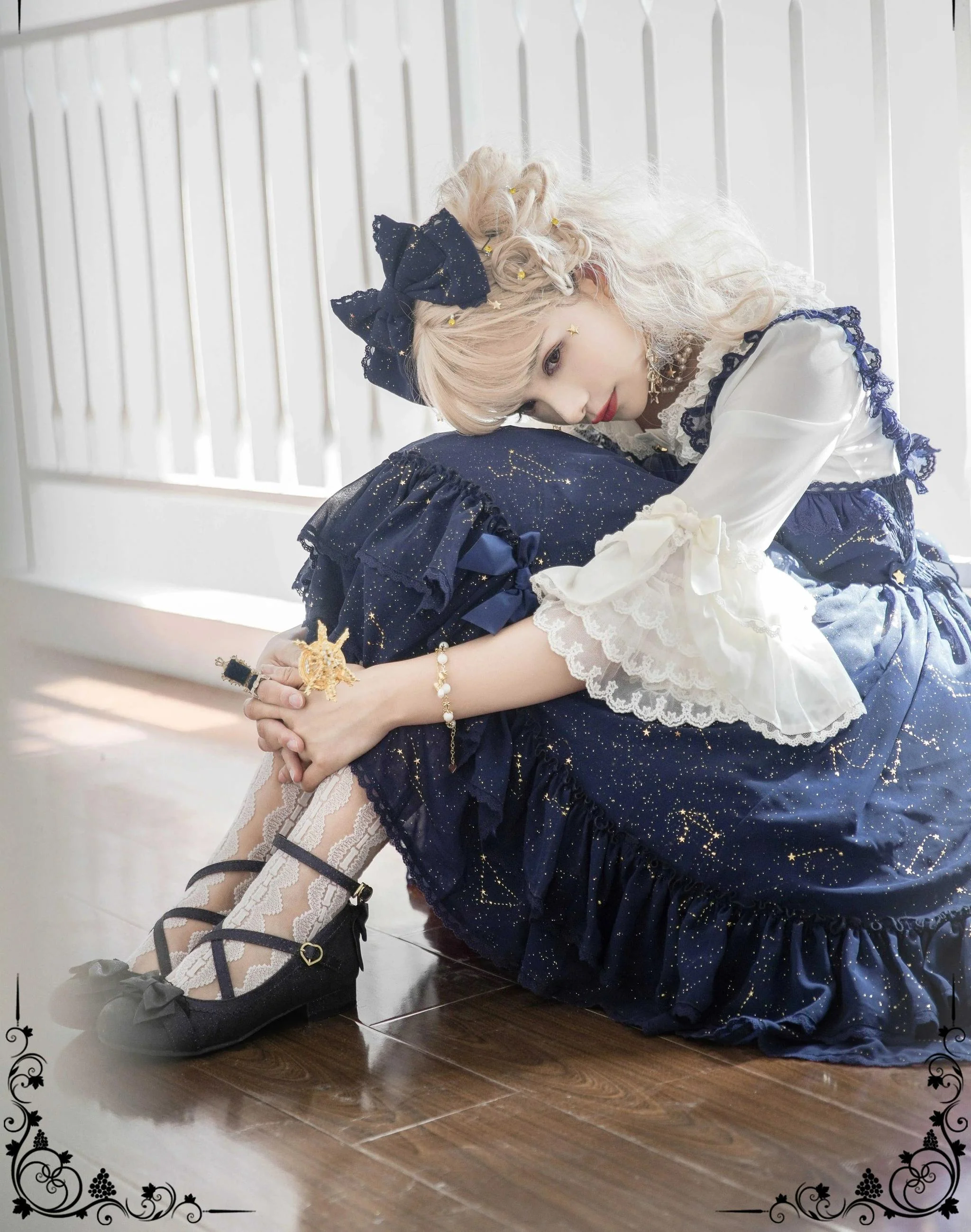 Whisper of Stars - Elegant Lolita Black JSK Dress, Constellation Foil Printing - Image 21