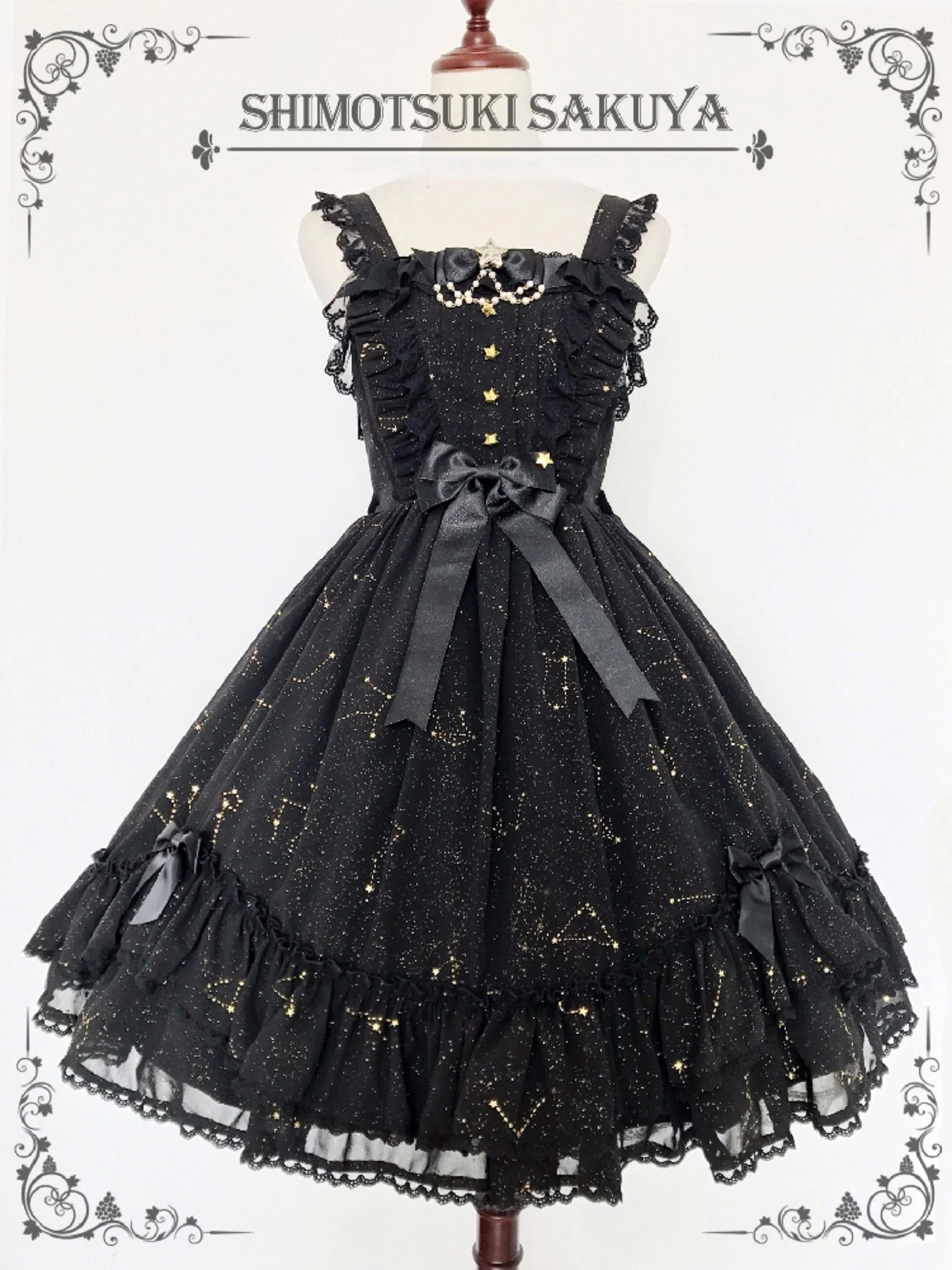 Whisper of Stars - Elegant Lolita Black JSK Dress, Constellation Foil Printing - Image 4