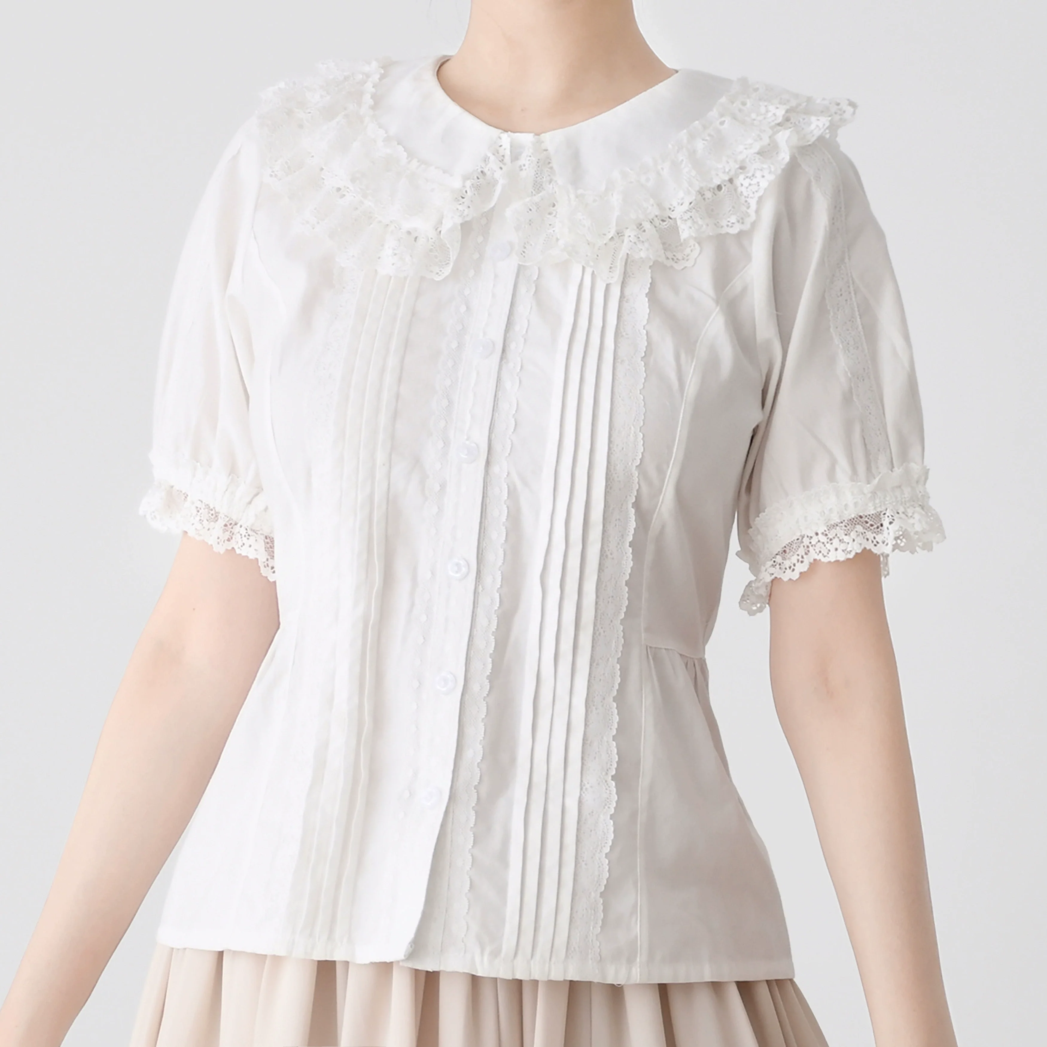 Hyde Garden - Cotton Lolita Blouse Puff Short Sleeve Shirt - Image 12