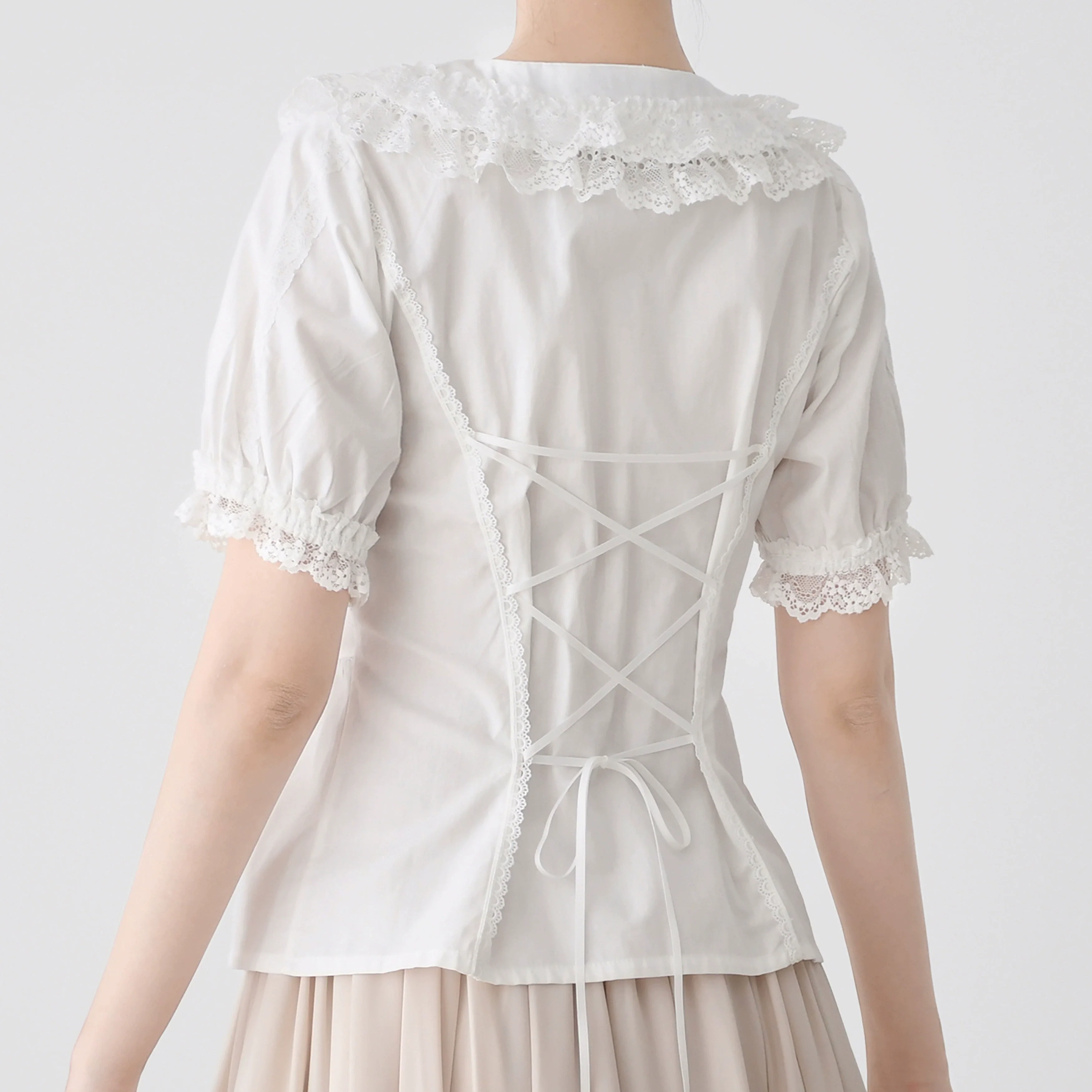 Hyde Garden - Cotton Lolita Blouse Puff Short Sleeve Shirt - Image 13