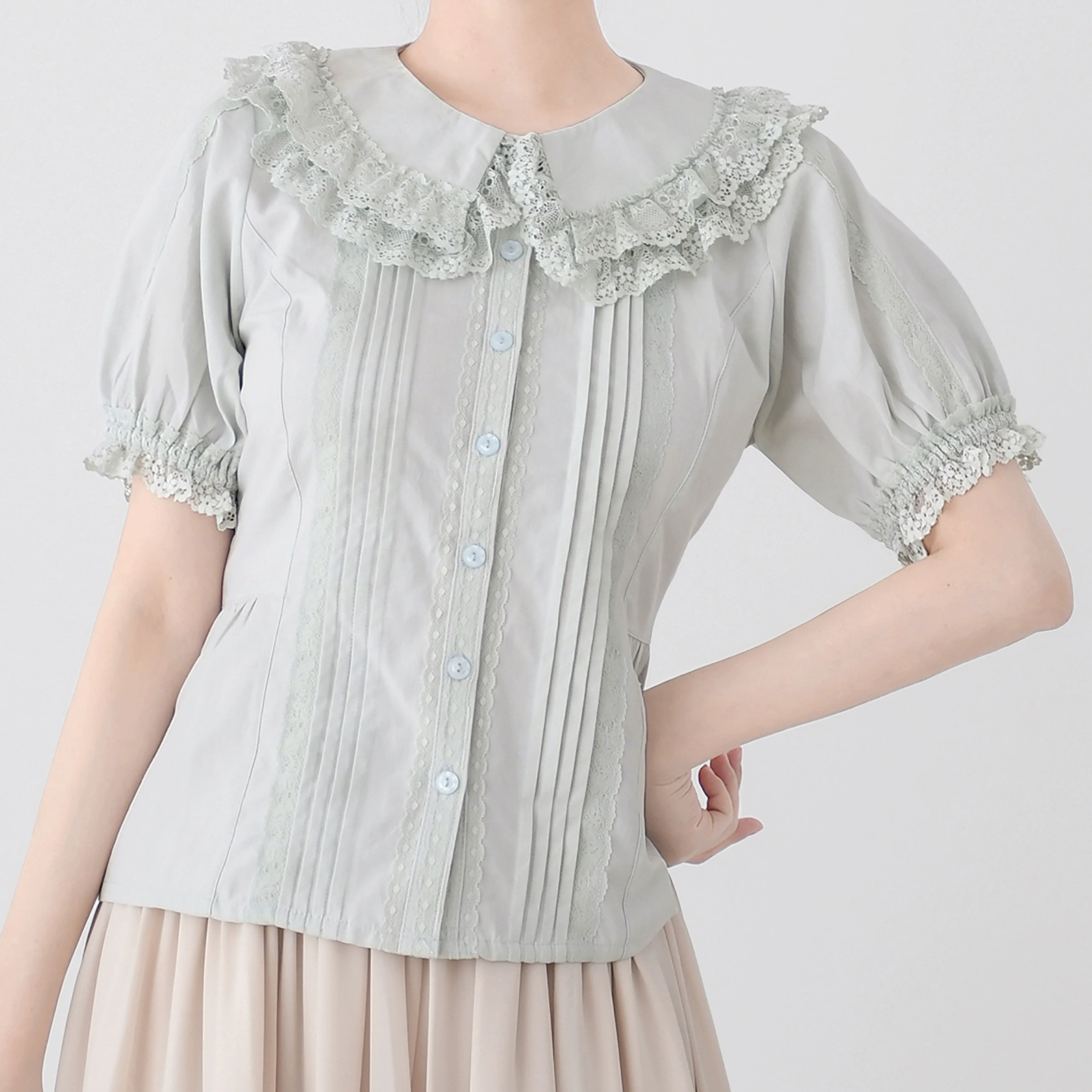 Hyde Garden - Cotton Lolita Blouse Puff Short Sleeve Shirt - Image 3