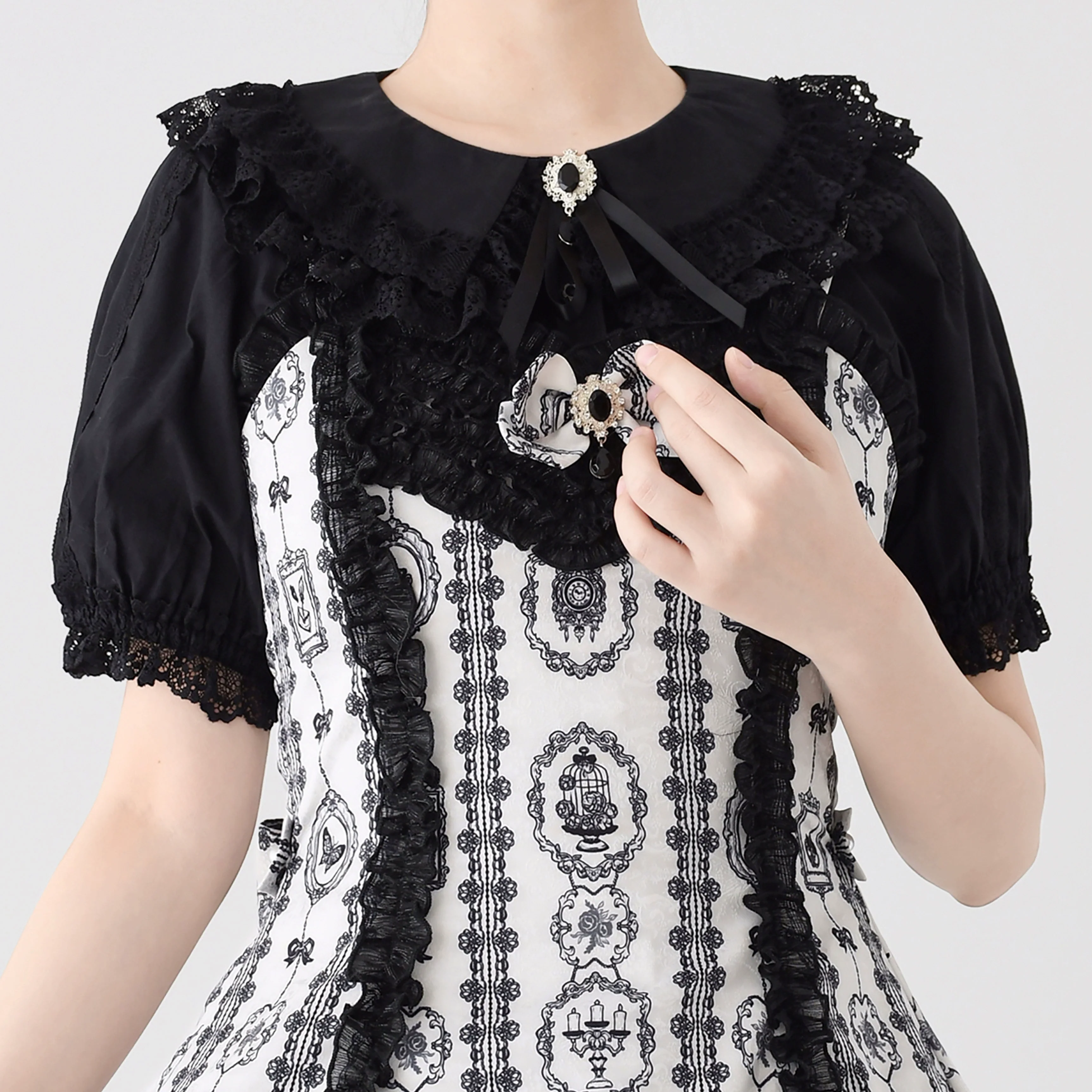 Hyde Garden - Cotton Lolita Blouse Puff Short Sleeve Shirt - Image 7