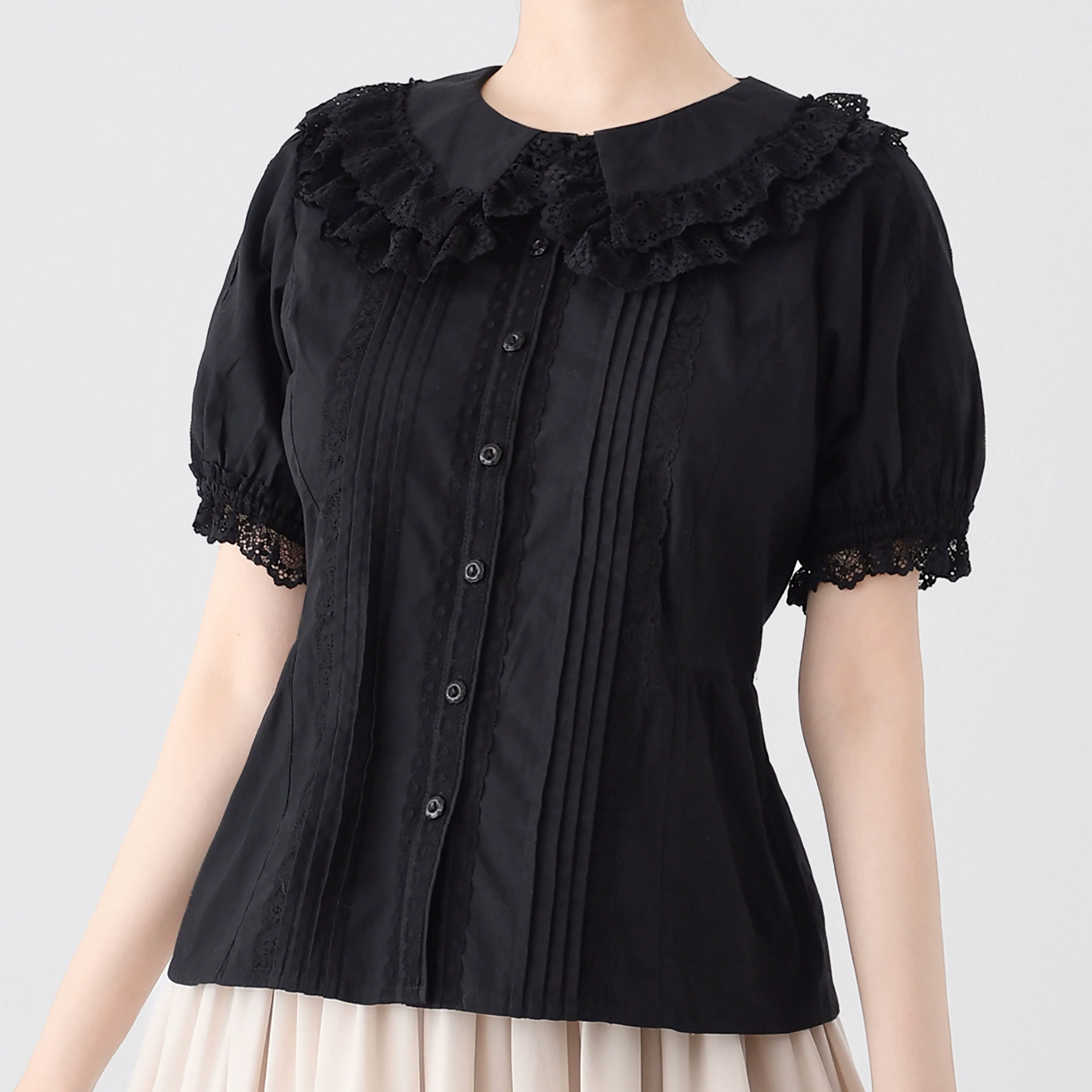 Hyde Garden - Cotton Lolita Blouse Puff Short Sleeve Shirt - Image 8
